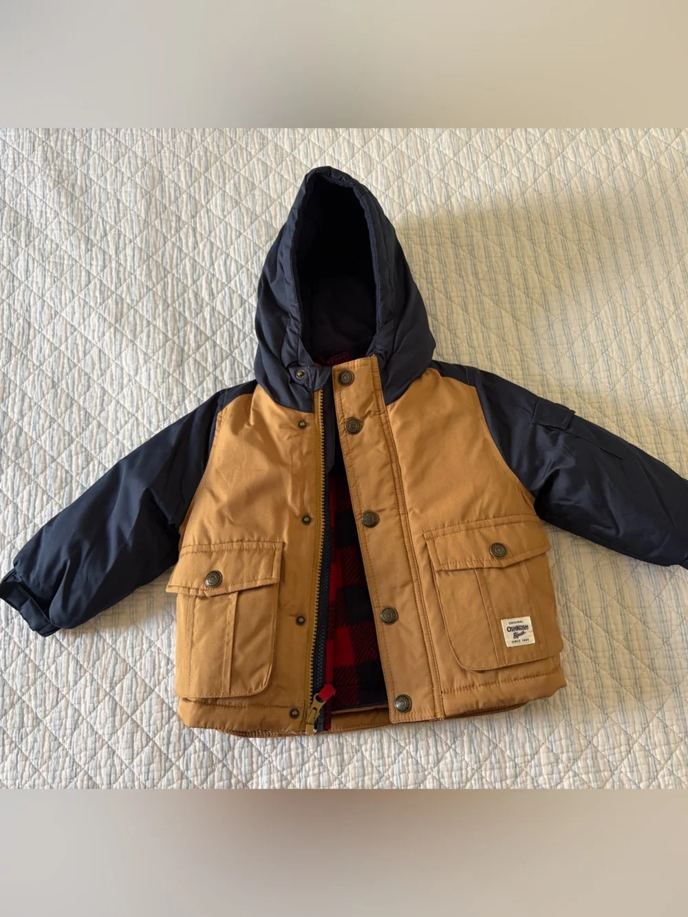 OshKosh B'gosh Hooded Kids Jacket in Brown and Navy